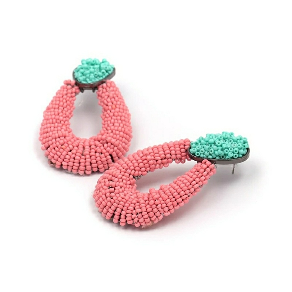 Raelynn Women's Earrings Beaded Hoops (Flawed) - Picture 2 of 4